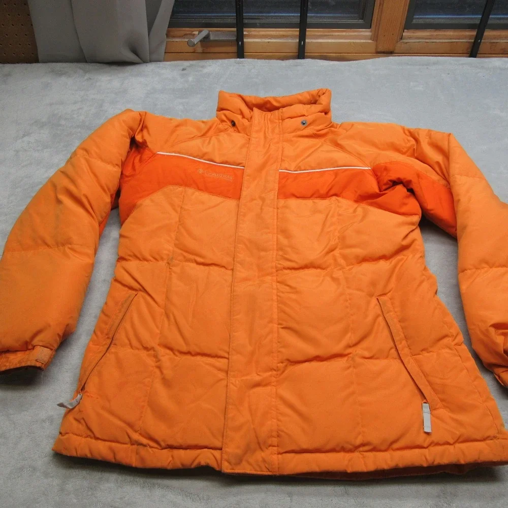 Columbia Down? Jacket Youth 18/20 XL Orange Insulated Quilted Puffer Winter Snow